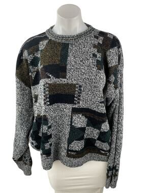 Michael Gerald Womens Gray Geometric Crewneck Long Sleeve Knit Sweater Top Sz L